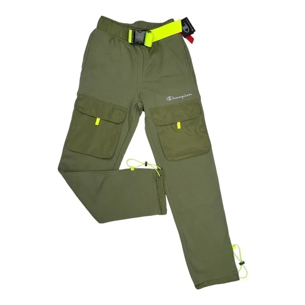 New Champion Men US XS Olive Fleece Pants Patch Pockets Sport Warm Joggers - Picture 3 of 13